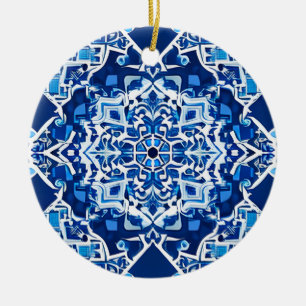 Mosaic Pattern in Indigo and Cobalt Blue Ceramic Ornament