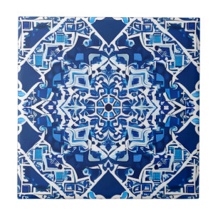 Mosaic Pattern in Indigo and Cobalt Blue Ceramic Tile
