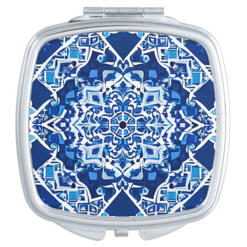 Mosaic Pattern in Indigo and Cobalt Blue Compact Mirror