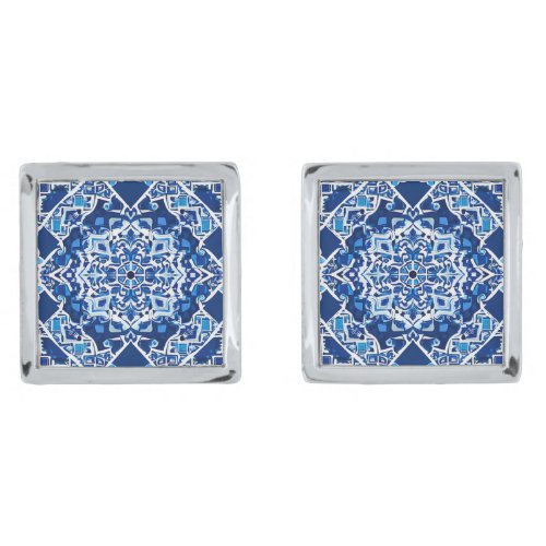 Mosaic Pattern in Indigo and Cobalt Blue Cufflinks