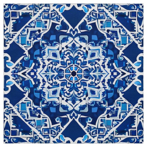 Mosaic Pattern in Indigo and Cobalt Blue Fabric