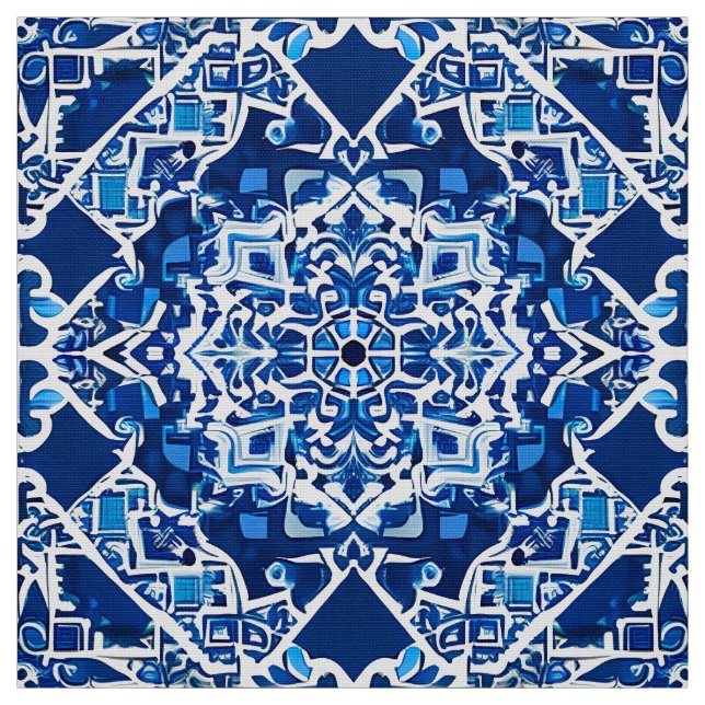 Mosaic Pattern in Indigo and Cobalt Blue Fabric (Swatch)