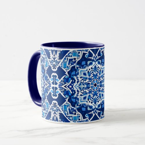 Mosaic Pattern in Indigo and Cobalt Blue Mug