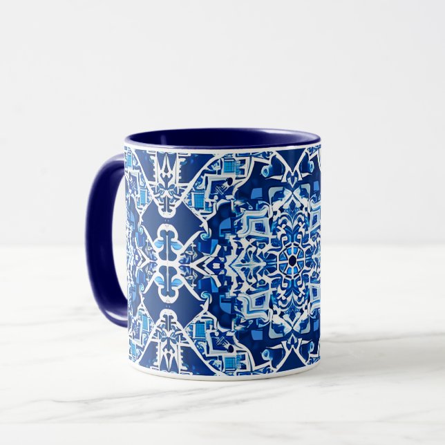 Mosaic Pattern in Indigo and Cobalt Blue Mug (Front Left)