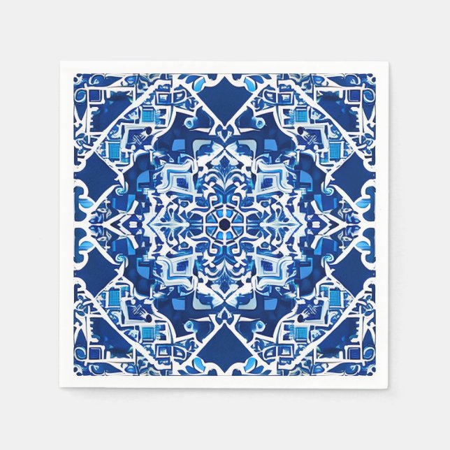 Mosaic Pattern in Indigo and Cobalt Blue   Napkins (Front)