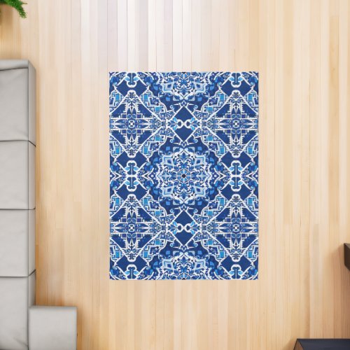 Mosaic Pattern in Indigo and Cobalt Blue   Rug