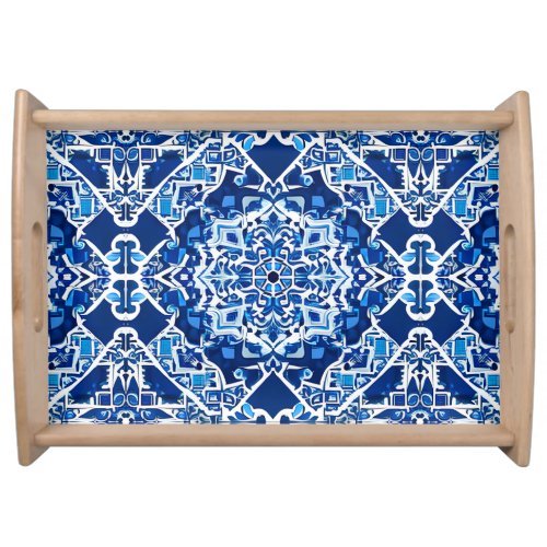 Mosaic Pattern in Indigo and Cobalt Blue Serving Tray