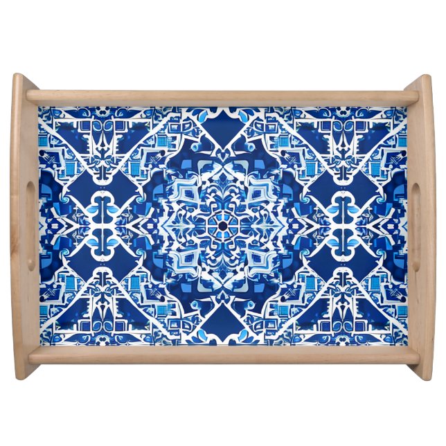 Mosaic Pattern in Indigo and Cobalt Blue Serving Tray (Front)