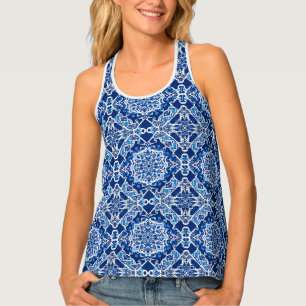 Mosaic Pattern in Indigo and Cobalt Blue Tank Top