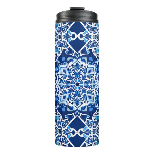 Mosaic Pattern in Indigo and Cobalt Blue Thermal Tumbler