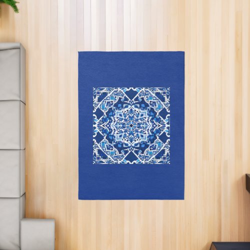 Mosaic Pattern in Indigo with Cobalt Blue Border  Rug