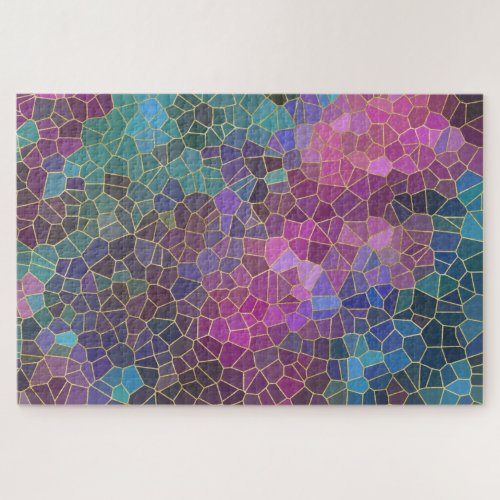 Mosaic Pattern of Pink Purple Teal Blue Green Gold Jigsaw Puzzle
