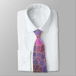 Mosaic Pattern of Pink Purple Teal Blue Green Gold Neck Tie