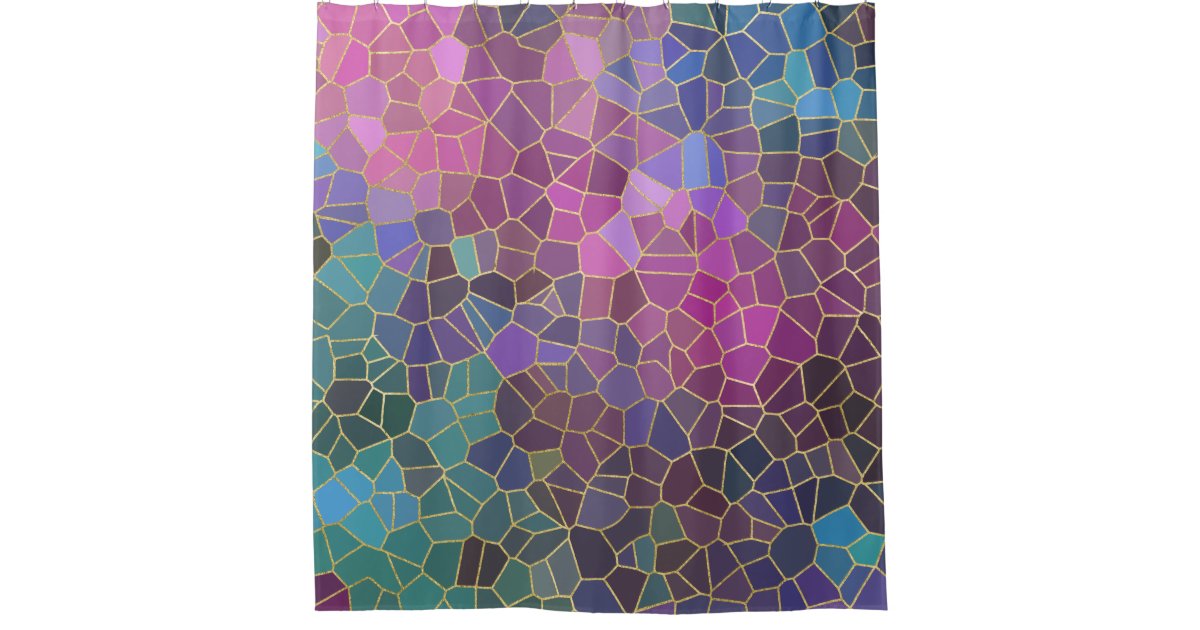 Mosaic Pattern of Pink Purple Teal Blue Green Gold Shower Curtain  Zazzle.com