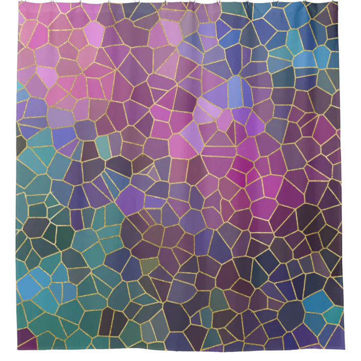 Mosaic Pattern Of Pink Purple Teal Blue, Pink Blue And Green Shower Curtain