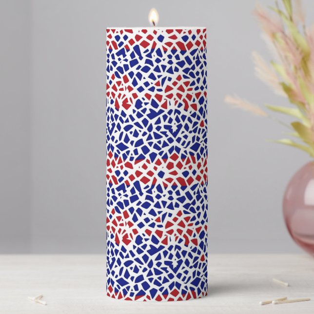 Mosaic Pattern Red Blue Pillar Candle (In Situ)