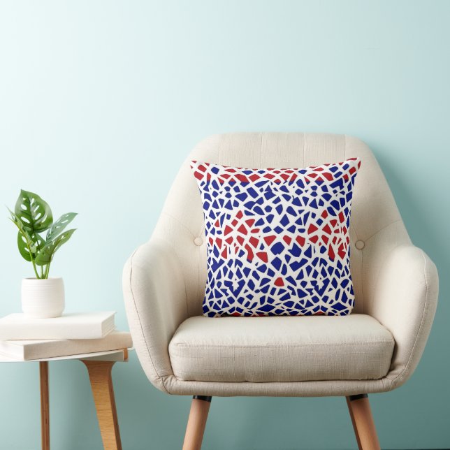Mosaic Pattern Red Blue Throw Pillow (Chair)