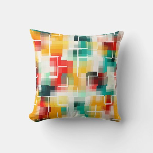 Mosaic Pattern _ Red Green Yellow White Throw Pillow