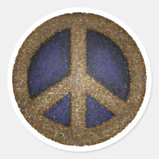 Mosaic Peace Sign in Golds and Blues Classic Round Sticker