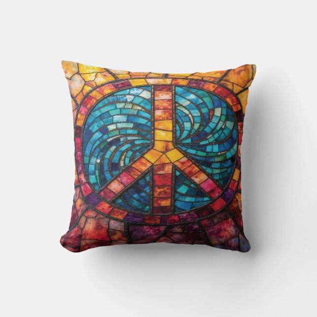 Mosaic Peace Sign Throw Pillow (Front)