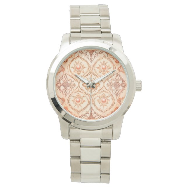 Mosaic Peach with Pearl Design Art, Women Watch (Front)