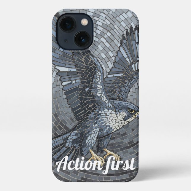 Mosaic Peregrine Falcon Action First Predator iPhone Case (Back)