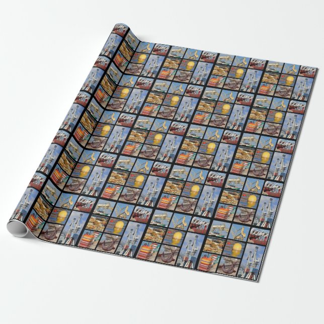 Mosaic photos of objects in harbor poster wrapping paper (Unrolled)