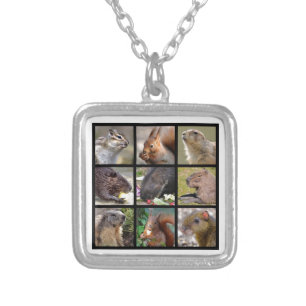 Mosaic photos of rodents silver plated necklace