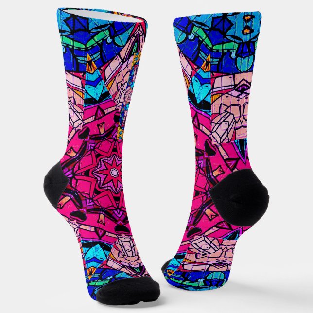 Mosaic Pink Mandala Floral Psychedelic Retro  Socks (Angled)
