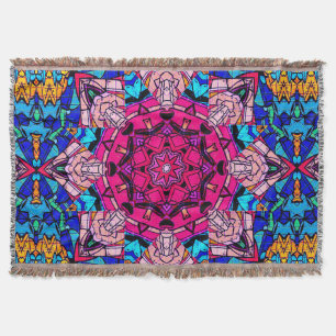 Mosaic Pink Mandala Floral Psychedelic Retro Throw Blanket