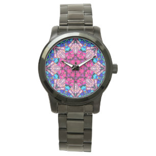 Mosaic Pink Mandala Floral Psychedelic Retro Watch