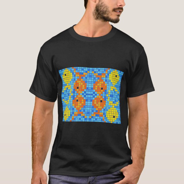 Mosaic Pixel Fish Pattern T-Shirt (Front)