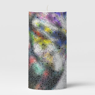 Mosaic, polished shards over stained misty colored pillar candle