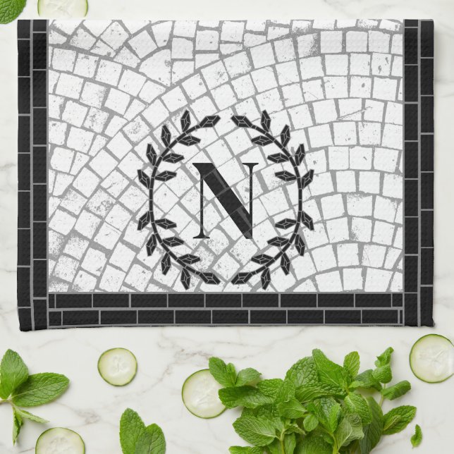 Mosaic Print Monogram Kitchen Towel (Folded)