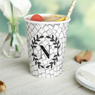 Mosaic Print Monogram Paper Cups