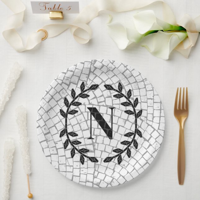 Mosaic Print Monogram Paper Plates (Wedding)
