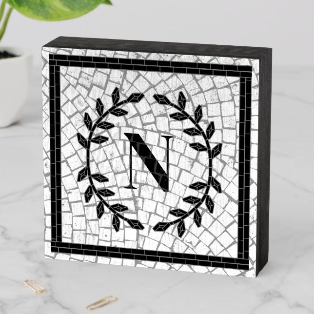 Mosaic Print Monogram Wooden Box Sign (In Situ Horizontal)