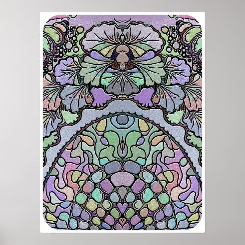 Mosaic purple pansy floral pink teal elegant  poster