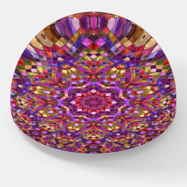 Mosaic Purple Vintage Fractal Kaleidoscope Paperweight (Angled)