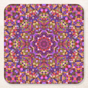 Mosaic PurpleVintage Fractal Kaleidoscope Square Paper Coaster