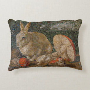 Mosaic rabbit and mushroom nature vintage accent pillow