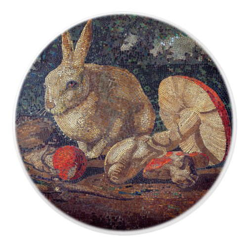 Mosaic rabbit and mushroom nature vintage  ceramic knob