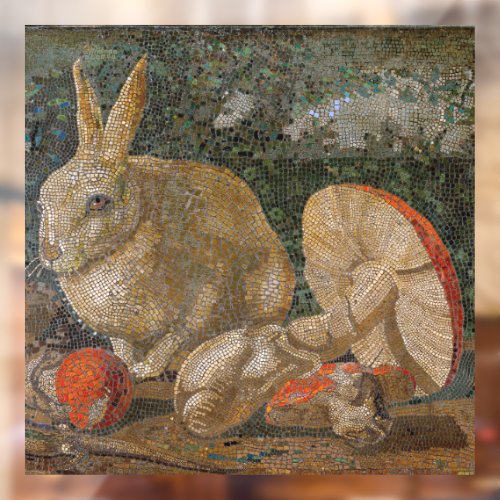 Mosaic rabbit and mushroom nature vintage  window cling