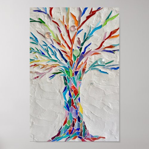 Mosaic Rainbow Tree Poster
