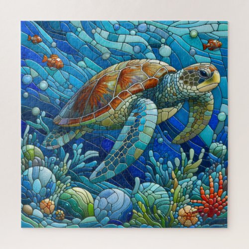Mosaic Sea Turtle Underworld Vibrant Unique Adult Jigsaw Puzzle