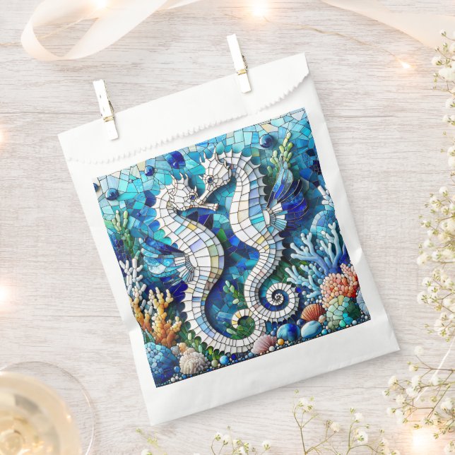 Mosaic Seahorses Romantic Beachy   Favor Bag (Clipped)