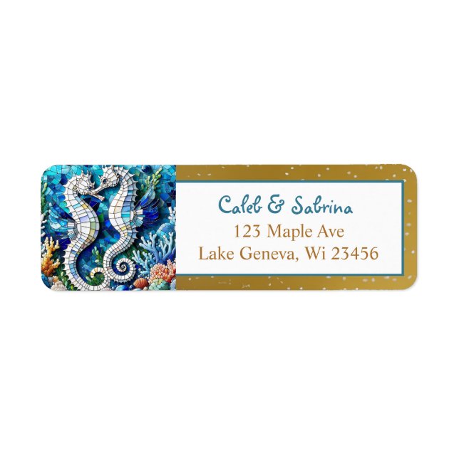 Mosaic Seahorses Romantic Beachy   Label (Front)