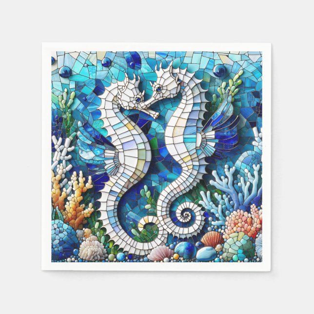 Mosaic Seahorses Romantic Beachy   Napkins (Front)