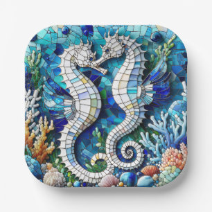 Mosaic Seahorses Romantic Beachy   Paper Plates