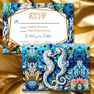 Mosaic Seahorses Romantic Beachy  RSVP Card